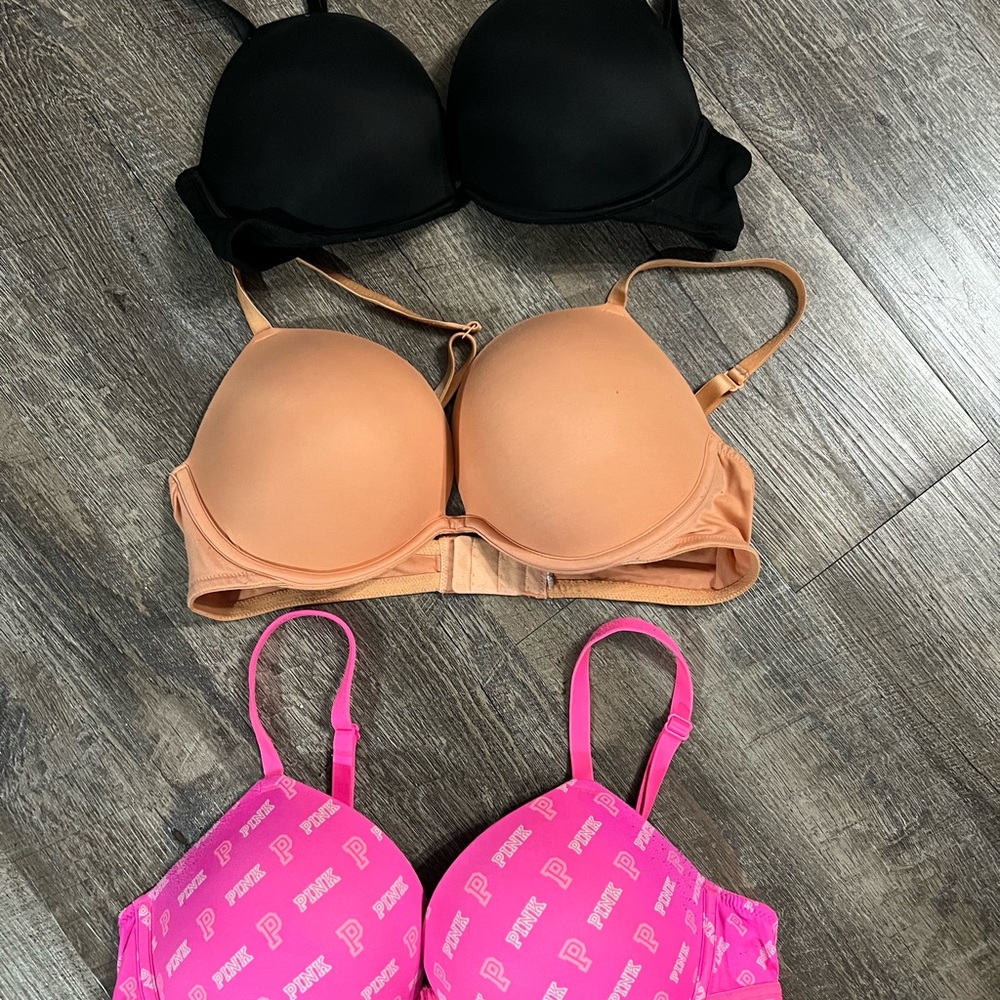 Victoria's Secret Black, Tan, and Pink Bra Trio